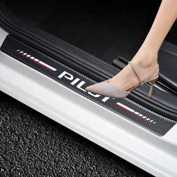 4Pcs Car Door Sill Protector for Pilot Accessories Fit for Pilot Carbon Fiber Leather Door Sill Sticker Decoration Scuff Plate Sticker for Auto SUV