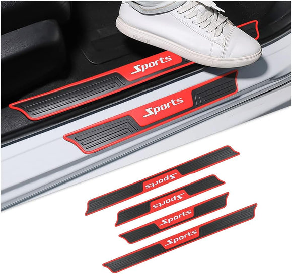 4PCS Car Door Sill Plate Protectors Auto Door Entry Guards Sill Scuff Cover Panel Step Protector PVC Rubber Anti-Scratch Front Rear Door Pedal Car Accessories for Most Vehicles (Red/Sport)