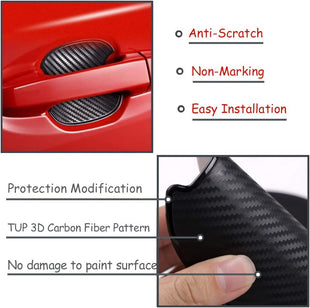 4Pcs Car Door Handle Protective Films Universal 3D Carbon Fiber Car Door Handle Paint Protection Film for Grip Recesses(S)