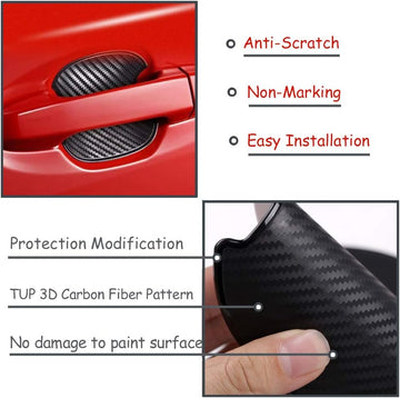 4Pcs Car Door Handle Protective Films Universal 3D Carbon Fiber Car Door Handle Paint Protection Film for Grip Recesses(S) - 0