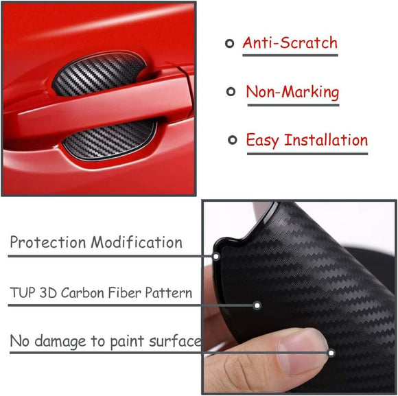 4Pcs Car Door Handle Protective Films Universal 3D Carbon Fiber Car Door Handle Paint Protection Film for Grip Recesses(S)