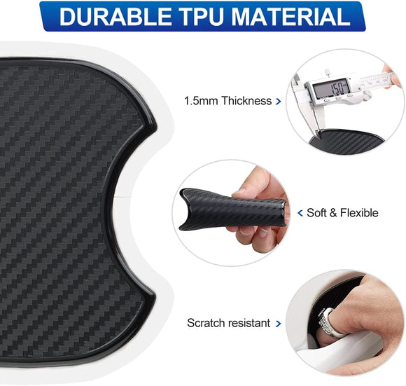 Car Handle Cup Scratch Protector 4PCS TPU Carbon Fiber Texture Door Bowl 3D Sticker Universal Fit Handle Paint Cover Guard