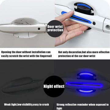 8Pcs Car Door Handle Protector Reflective Sticker 3D Carbon Fiber Universal Door Handle Scratch Protector Cover Self-Adhesive & Non-Marking Paint Guard Protective Films (Blue) - 0