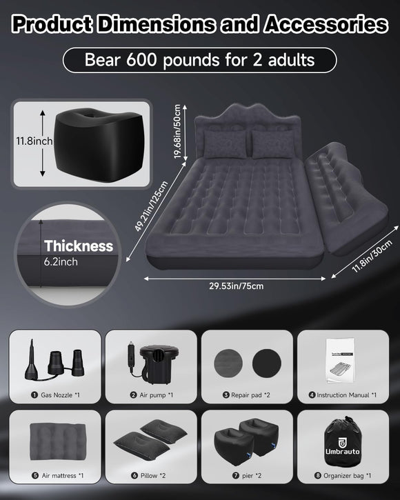 Inflatable Car Mattress Bed: SUV Camping Air Bed for Truck Backseat with Pump & Pillows Car Sleeping Airbed for Van Back Seat