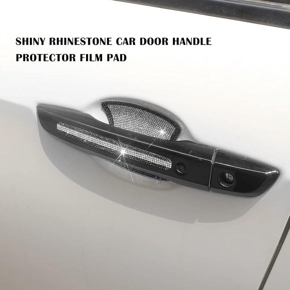 8pcs Bling Car Door Handle Protector Stickers Crystal Rhinestone Glitter Car Door Handles Cup Scratch Protectors Decals Universal (White & Black)