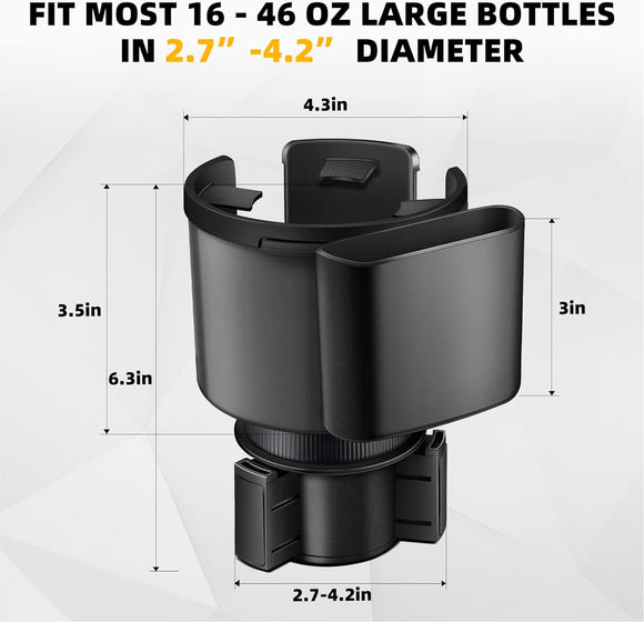 Car Cup Holder Expander Cup Holder Extender Adapter for Car with Adjustable Base Fits YETI 24/36/46oz HydroFlask 32/40oz Large Water Bottles in 2.7-4.2 (16-46 OZ)