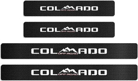4Pcs Car Door Sill Protector Reflective 4D Carbon Fiber Leather Sticker Decoration Door Entry Guard Accessories Compatible with Colo4x4rado Off Road (White)