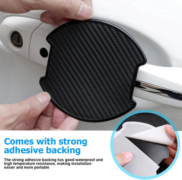 Car Door Handle Cup Scratch Protector 4PCS 3D TPU Carbon Fiber Vehicle Door Bowl Sticker Automotive Door Handle Paint Protective Film Cover Accessories Universal for Most Cars (Medium) - 0