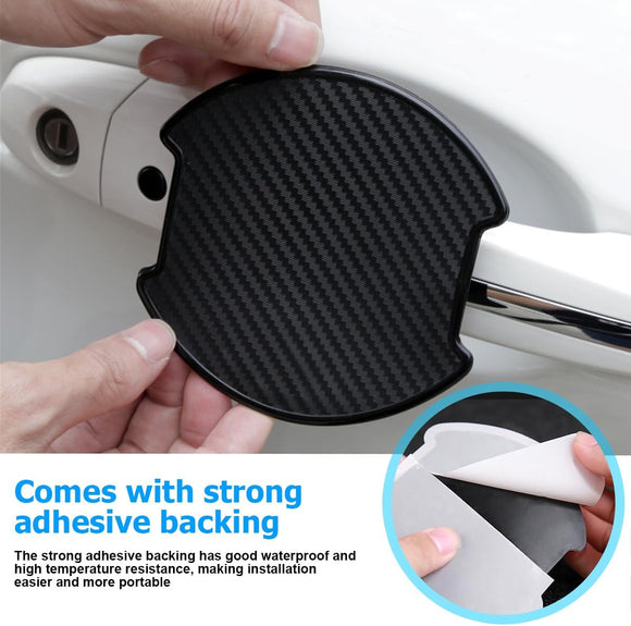 Car Door Handle Cup Scratch Protector 4PCS 3D TPU Carbon Fiber Vehicle Door Bowl Sticker Automotive Door Handle Paint Protective Film Cover Accessories Universal for Most Cars (Medium)