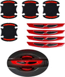 8pcs Universal 3D Carbon Fiber Car Door Handle Paint Scratch Protector Sticker Auto Door Handle Scratch Cover Guard Protective Film Car Outdoor Safety Reflective Strips (Red)-1