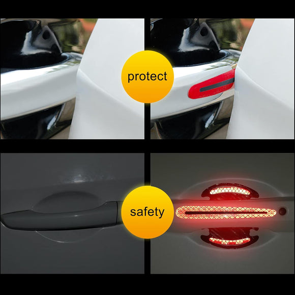 Car Door Handle Protector Reflective Sticker Universal Auto Carbon Fiber Door Handle Anti Scratch Cover Guard 8PCS Red