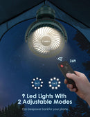 Camping Fan with Remote Control - 12000mAh Rechargeable Battery Powered Fan Camping Fans for Tents with LED light & Hanging Hook Rechargeable Battery Operated Ceiling Fans for Tent RV Bed Green-3