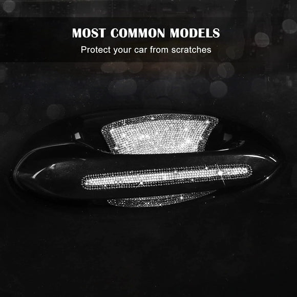 8pcs Bling Car Door Handle Protector Stickers Crystal Rhinestone Glitter Car Door Handles Cup Scratch Protectors Decals Universal (White & Black)