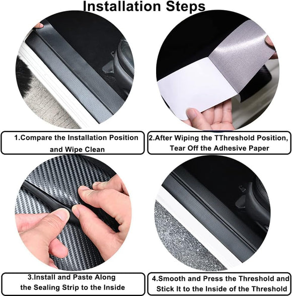 4Pcs Front/Rear Carbon Fiber Car Door Sill Protector Door Entry Guard Door Sill Protector fit for Car SUV Truck Universal