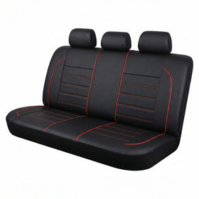 Leather Back Seat Cover Piping Waterproof Bench Seat Cover Rear Seat Cover Universal Fit for Cars Sedans SUVs Truck 95% Automotive Interior Backseat Car Covers (Rear Black and Red)