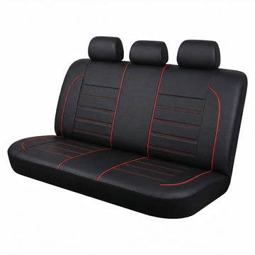 Leather Back Seat Cover Piping Waterproof Bench Seat Cover Rear Seat Cover Universal Fit for Cars Sedans SUVs Truck 95% Automotive Interior Backseat Car Covers (Rear Black and Red)