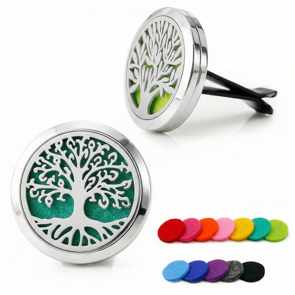 2PCS 30mm Car Aromatherapy Essential Oil Diffuser Stainless Steel Locket with Vent Clip 12 Felt Pads