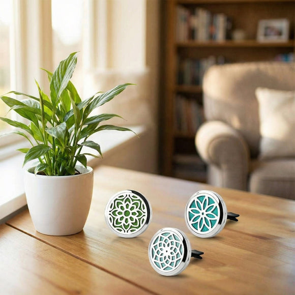 Car Diffuser Vent Clip - 30mm Aromatherapy Essential Oil Car Diffuser Vent Clips with 36 Refill Pads (3 Lotus Vent Clips Metal)