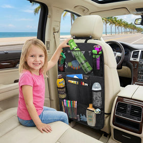 Car Backseat Organizer with 10 Table Holder 9 Storage Pockets Seat Back Protectors Kick Mats for Kids Toddlers Travel Accessories 2 Pack - 0