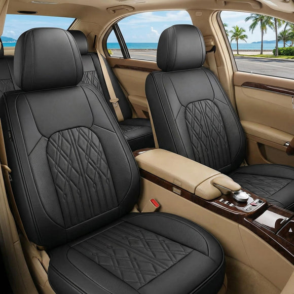 Leather Back Row Seat Covers Waterproof Rear Split Bench Car Seat Covers Vehicle Seat Cushion Cover Protector Universal Fit for Most Cars Sedan SUV Pickup Truck(Back Row/Black)