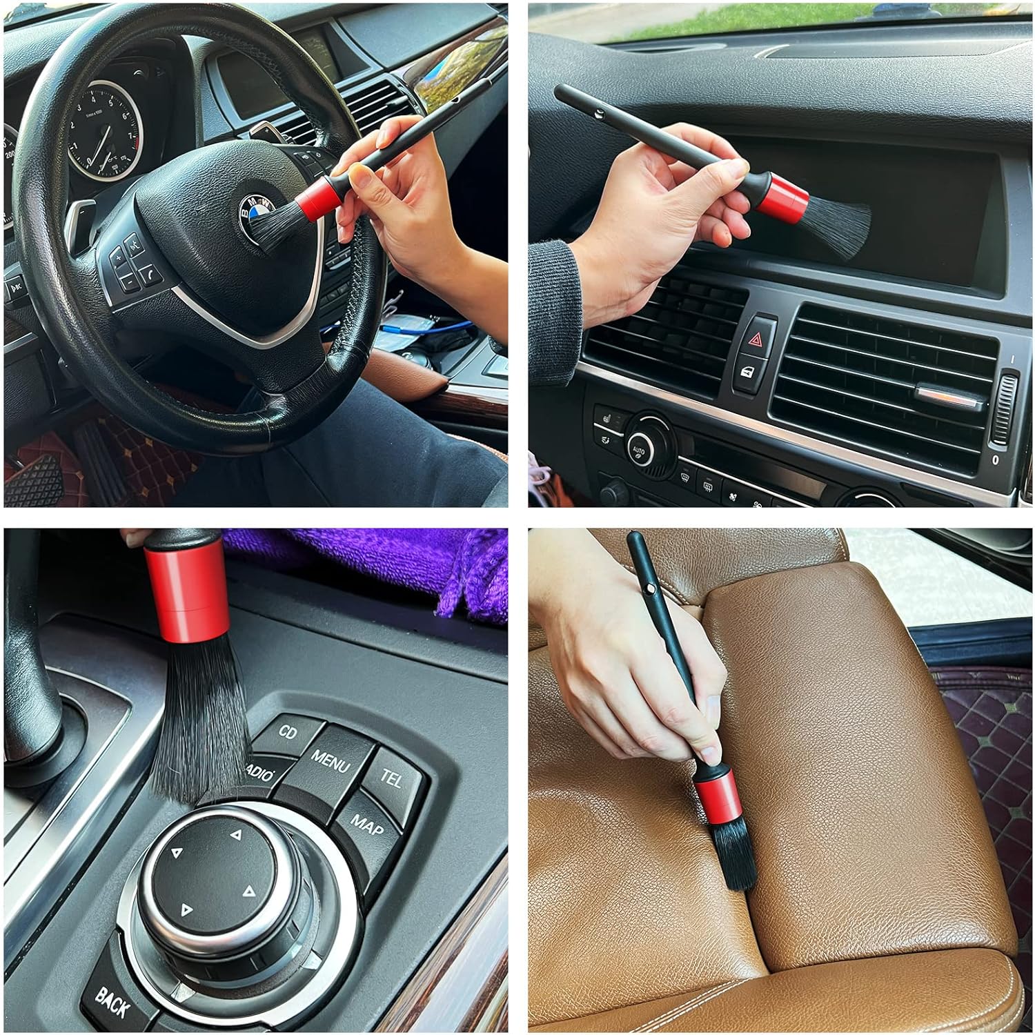 10pcs Auto Car Detailing Brush Set Car Interior Cleaning Kit Includes 5 Boar Hair Detail Brush,3 Wire Brush, 2 Air Vent Brush for Cleaning Car Interior Exterior, Dashboard Engines Leather Wheel