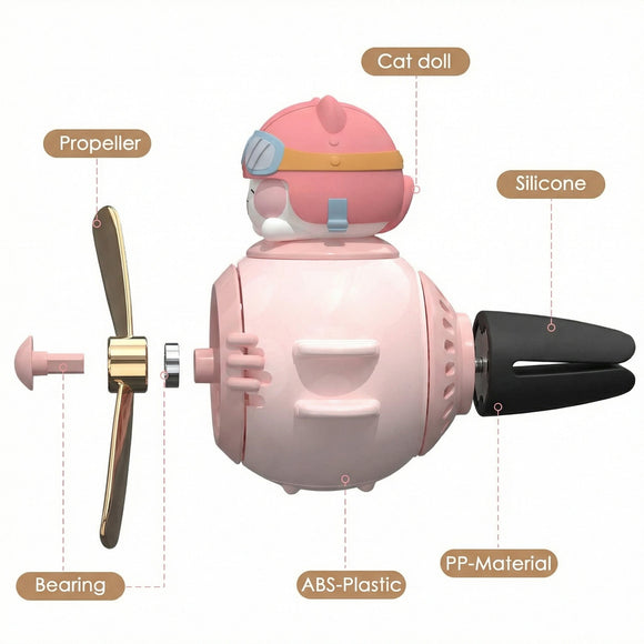 Car Air Fresheners Cute Pilot Cat Car Diffuser Rotating Propeller Cartoon Automotive Air Outlet Fan Creative Car Perfume Decoration Automotive Air Fresheners for Cars
