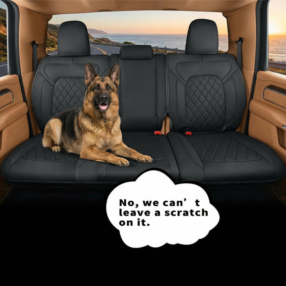 Fit Ram 1500 2019-2025 Crew Cab Rear Bench Seat Covers Waterproof Custom Fit Ram 4/6 Split Rear Flat Seats with Unremovable Middle Headrest