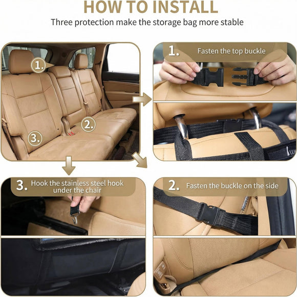 Car Backseat Organizer with Touch Screen Tablet Holder 9 Storage Pockets Storage Organizer Protectors Kick Mats Travel Accessories (Black 2 Pack with Food Tray)