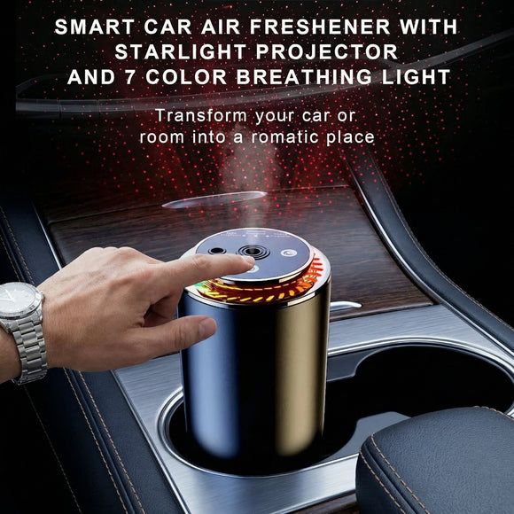 Smart Car Air Freshener Rechargeable Car Air Freshener Diffuser with Starlight Projector & Atmosphere Light Adjustable Car Freshener with Ultrasonic Tech & Auto On/Off 50ml Perfume Included