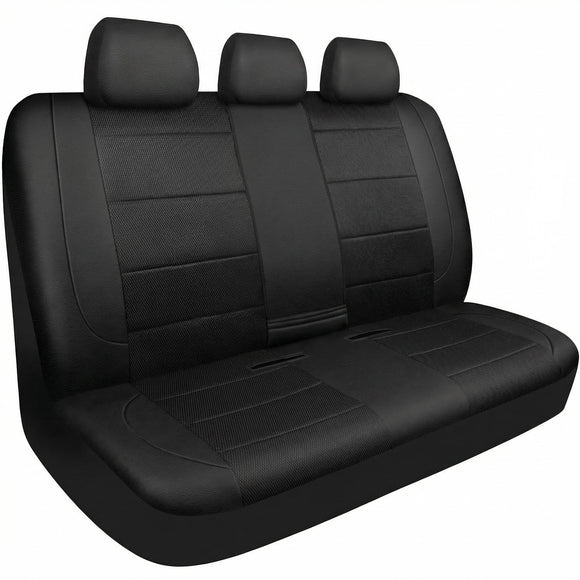 Leather Back Seat Cover Breathable Mesh Universal Bench Seat Cover Super 5mm Composite Sponge Inside Airbag Compatible Fits Most Automotive Cars SUVs Trucks and Vans (Rear Black)