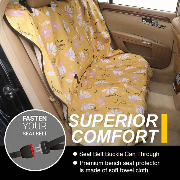 Back Seat Cover for Car Trucks Van SUV Waterproof Rear Bench Towel Seat Covers for Dogs and Kids Automotive Backseat Protector (Chamomile and Yellow)