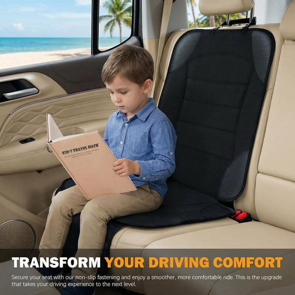 Car Seat Protector for Child Car Seat Waterproof Car Seat Cover for Leather and Fabric Seats 2 Mesh Pockets Non-Slip Bottom Thick Padding Cushion (Black)