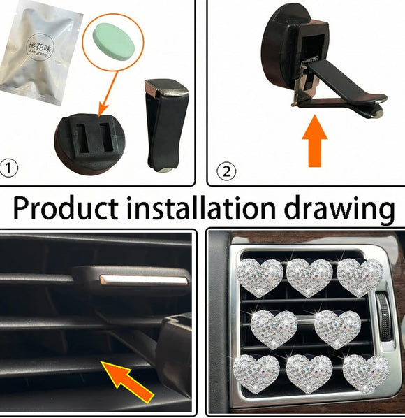 8 Pcs Bling Heart Air Vent Clips Crystal Car Fresheners Diffuser With Rhinestone Decoration Cute Interior Accessories for Women Girls (Silver)