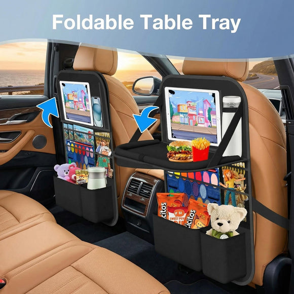 Car Backseat Organizer with table Tray 9 Storage Pockets Backseat Car Organizer with Tablet Holder Back seat Organizer for Kids Road Trip Essentials Travel (1Pack)