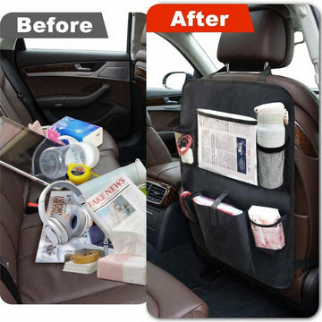 2 Pack Car Backseat Organizer with Touch Screen Tablet Holder 6 Storage Pockets Protectors Kick Mats Car Back Seat Cover Protector Travel Accessories for Kids - 0