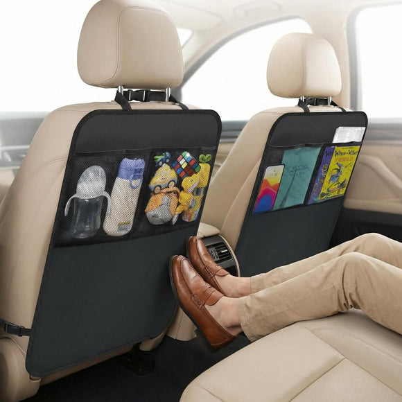 Kick Mats with Organizer - 2 Pack Backseat Protector Seat Covers for Your Car SUV Minivan or Truck Seats - Vehicle Back Seat Kids Safety Accessories - Universal Fit Automotive Interior Protectors