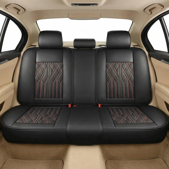 Leather Back Row Seat Covers Waterproof Rear Split Bench Car Seat Covers Vehicle Seat Cushion Cover Protector Universal Fit for Most Cars Sedan SUV Pickup Truck(Back Row/Black&Red)