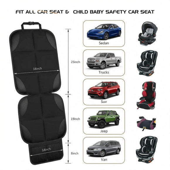 Car Seat Protector Large Auto Protector for Child Seats with Thickest Padding and Non-Slip Backing Mesh Pockets for SUV Sedan Truck Leather and Fabric - Black
