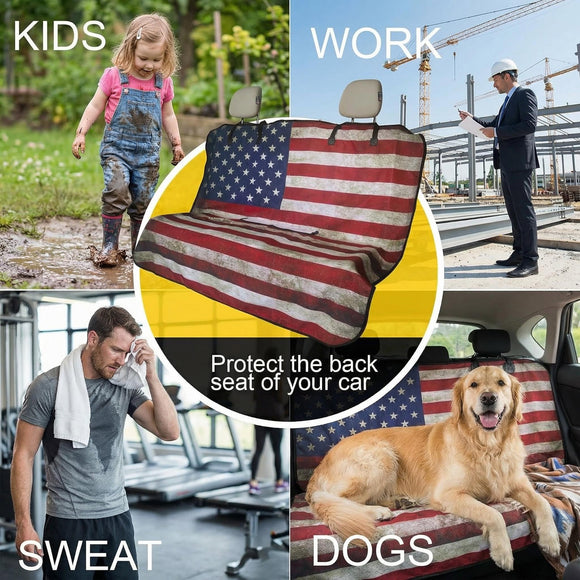 Back Seat Cover for Car Trucks Van SUV Waterproof Rear Bench Towel Seat Covers for Dogs and Kids Automotive Backseat Protector (American Flag)