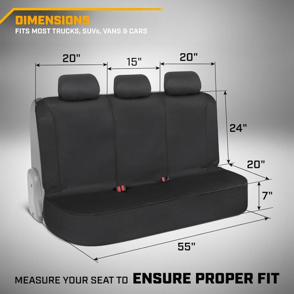 Flexfit Black Rear Seat Cover for Car SUV & Truck - Durable Canvas Material Back Car Seat Covers 60/40 Split Bench Protector - Back Seats Cover & Rear Bench Protector Interior Accessories