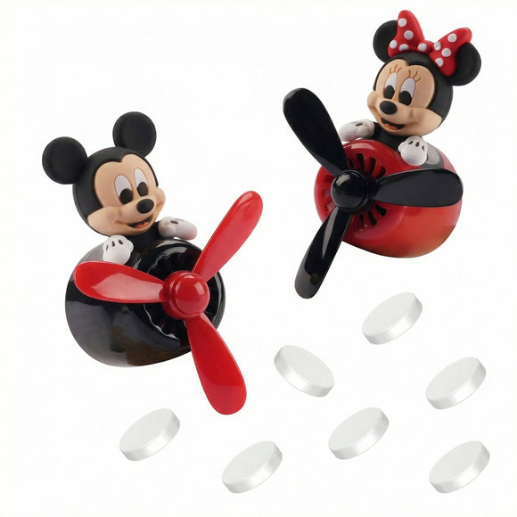 2Pcs Car Air Fresheners Cute Cartoon Mouse Pilot Men Women Car Perfume Rotating Propeller Automotive Air Outlet Fan Creative Diffuser Car Decoration (M.ickey+M.innie)