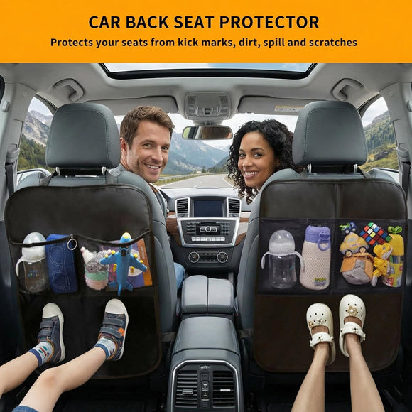 2 Pack Kick Mat Backseat Protector Back Seat Cover for Kids Car Seat Back Protectors with 2 Pocket Storage Organizer for Car SUV Minivan or Truck Seats (Black)