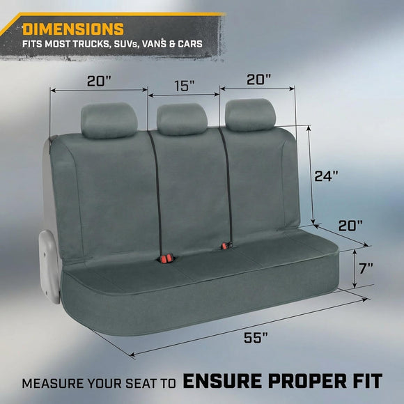 Flexfit Gray Rear Seat Cover for Car SUV & Truck - Durable Canvas Material Back Car Seat Covers 60/40 Split Bench Protector - Back Seat Cover & Back Seat Protector Interior Accessories