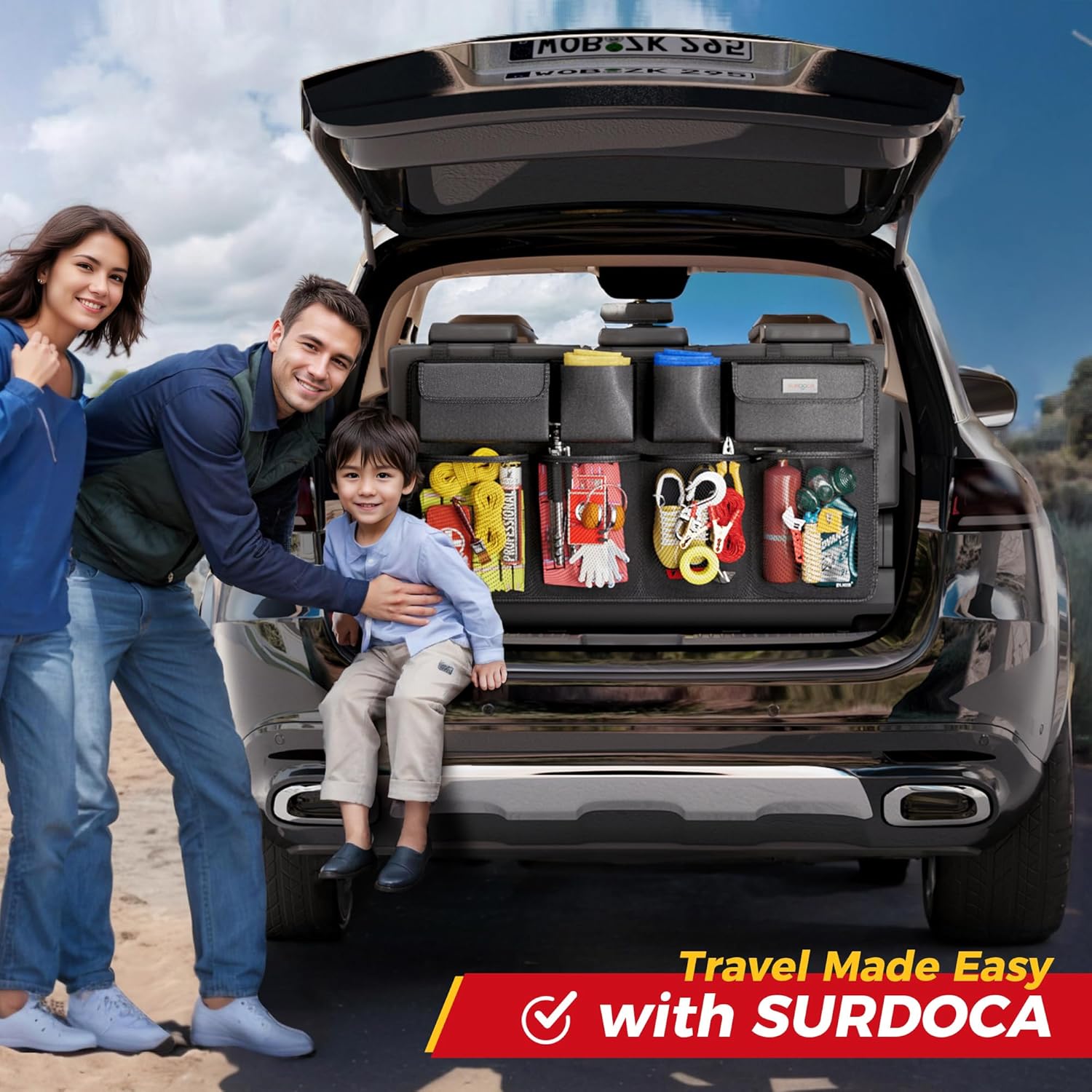 Oversized Trunk Organizer for Car, 3rd Gen Upgraded Car Trunk Organizer SUV with 4 Non-slip Strips, Hanging Car Storage Organizer with 8 Large Pockets, Car Accessories Interior–(43.3x18.9 in)