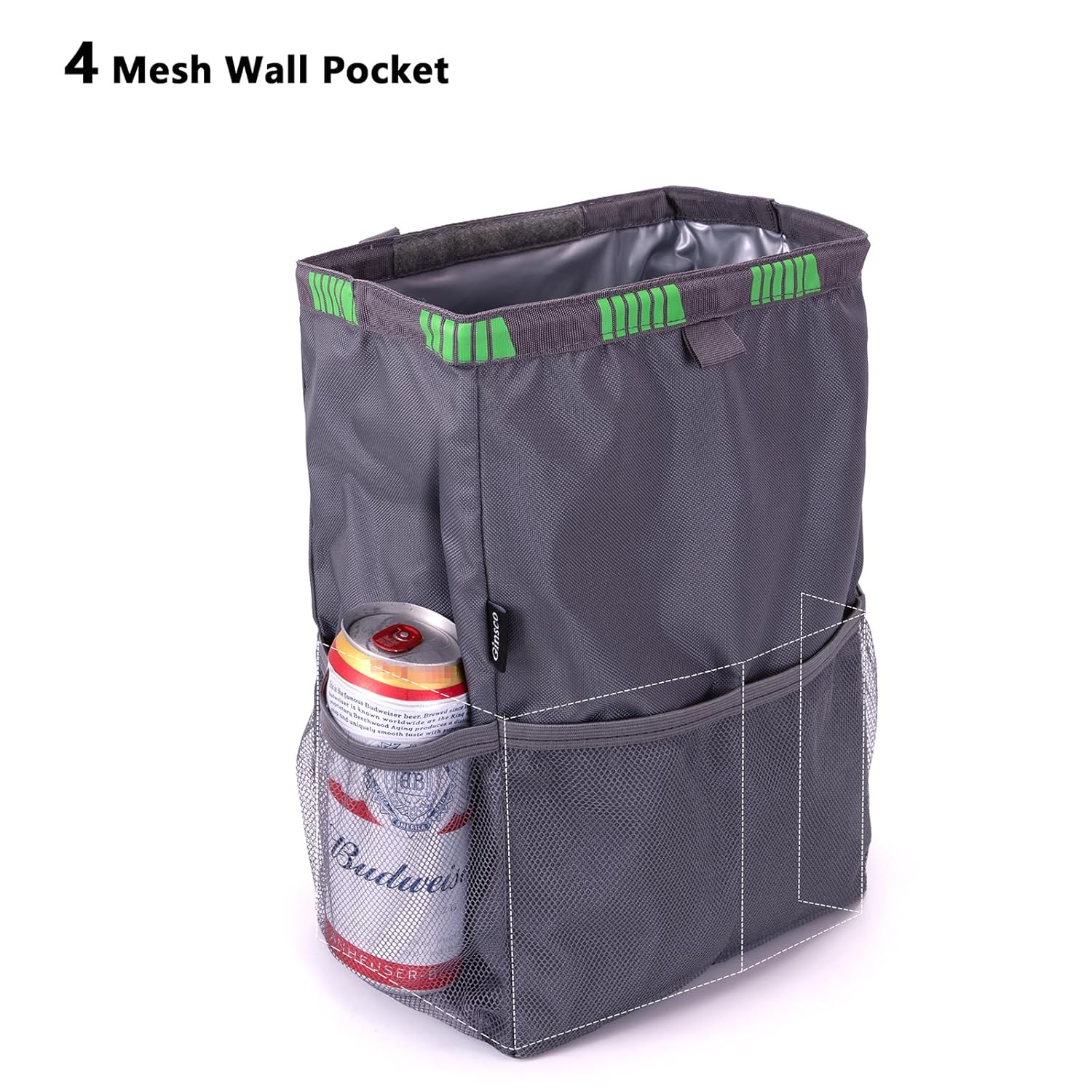 Car Trash Bag Hanging, 3.5 Gallons Large Capacity Car Trash Can for SUV, Leakproof Car Garbage Bag for Back Seat, Car Accessories, Foldable Car Organizer with 4 Pockets for Camping Gray