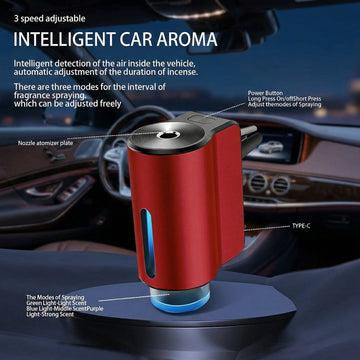 Car Air Freshener Diffuser Smart Aromatherapy Air Outlet Clip Long-Lasting Atomizer Rechargeable With 6pcs Aromatherapy Oil Red (6 Scents) - 0