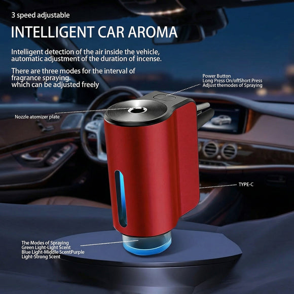 Car Air Freshener Diffuser Smart Aromatherapy Air Outlet Clip Long-Lasting Atomizer Rechargeable With 6pcs Aromatherapy Oil Red (6 Scents)