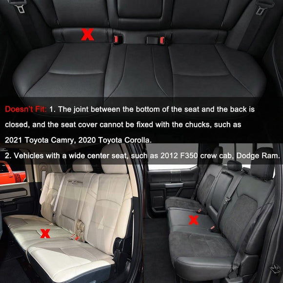 Luxury PU Leather Rear Car Seat Cover Adjustable Length (49-55) Back Seat Protector Fits 90% Vehicles (Sedan SUV Truck) for Seat Bottom Only Triangle Quilting Design Black
