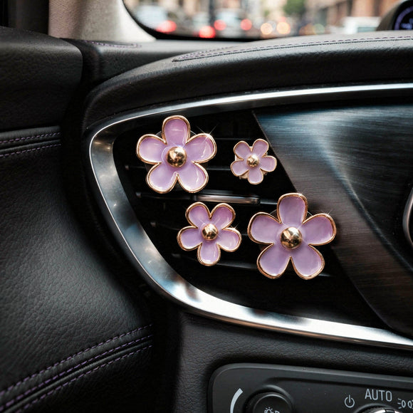 Cute Flowers Air Vent Clips Car Air Freshener 4pcs Purple Girly Daisy Flower Car Accessories for Women Lavender Car Decorations Refillable Clips On Air Freshener