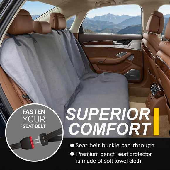 Back Seat Cover for Car Trucks Van SUV Waterproof Rear Bench Towel Seat Covers for Dogs and Kids Automotive Backseat Protector (Grey)
